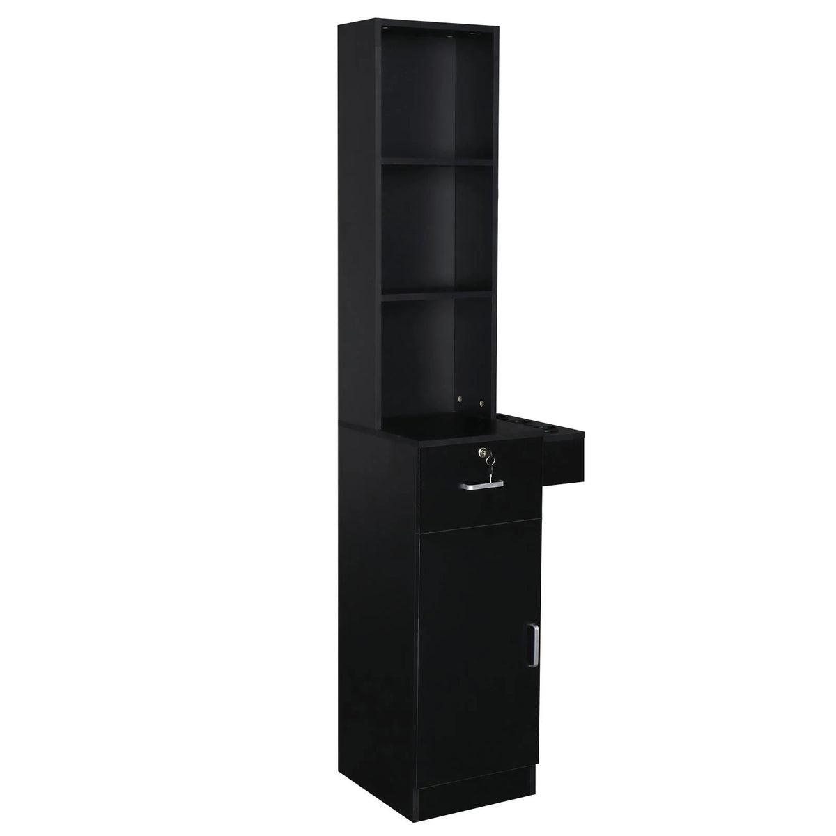 UBesGoo Barber Station Cabinet Wooden Hair Styling Storage Locker Beauty Salon Equipment, Black