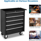 TUFFIOM 5-Drawer Rolling Tool Chest with Lock & Key, Tool Storage Organizer Box Cabinet with Wheels