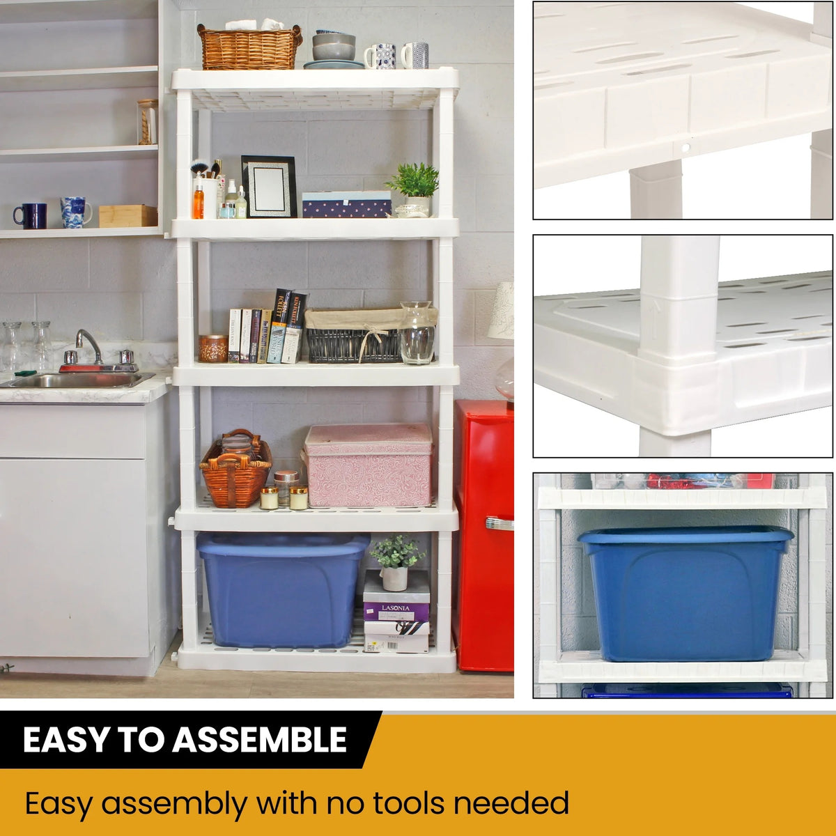 Hyper Tough Plastic Storage Shelves 5-Tier 73.8"H x 36"W x 17.75"D, 2-Pack White, 750 lbs Total Capacity