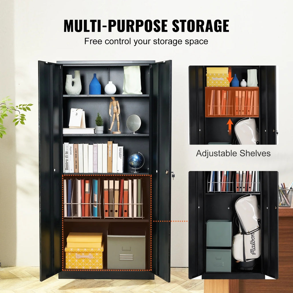 KFFKFF Iron Storage Unit, Secure Storage Unit with Dual Magnetic Entryways and Quartet of Customizable Racks, 71'' Iron Unit with 200 lbs Load Limit per Rack, Accompanied by Trio of Keys