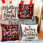 DecorX Christmas Pillow Covers 18x18 Set of 4 Farmhouse Black and Red Buffalo Check Plaid Throw Pillow Covers Outdoor Rustic Linen Pillow Case for Sofa Couch Christmas Decorations