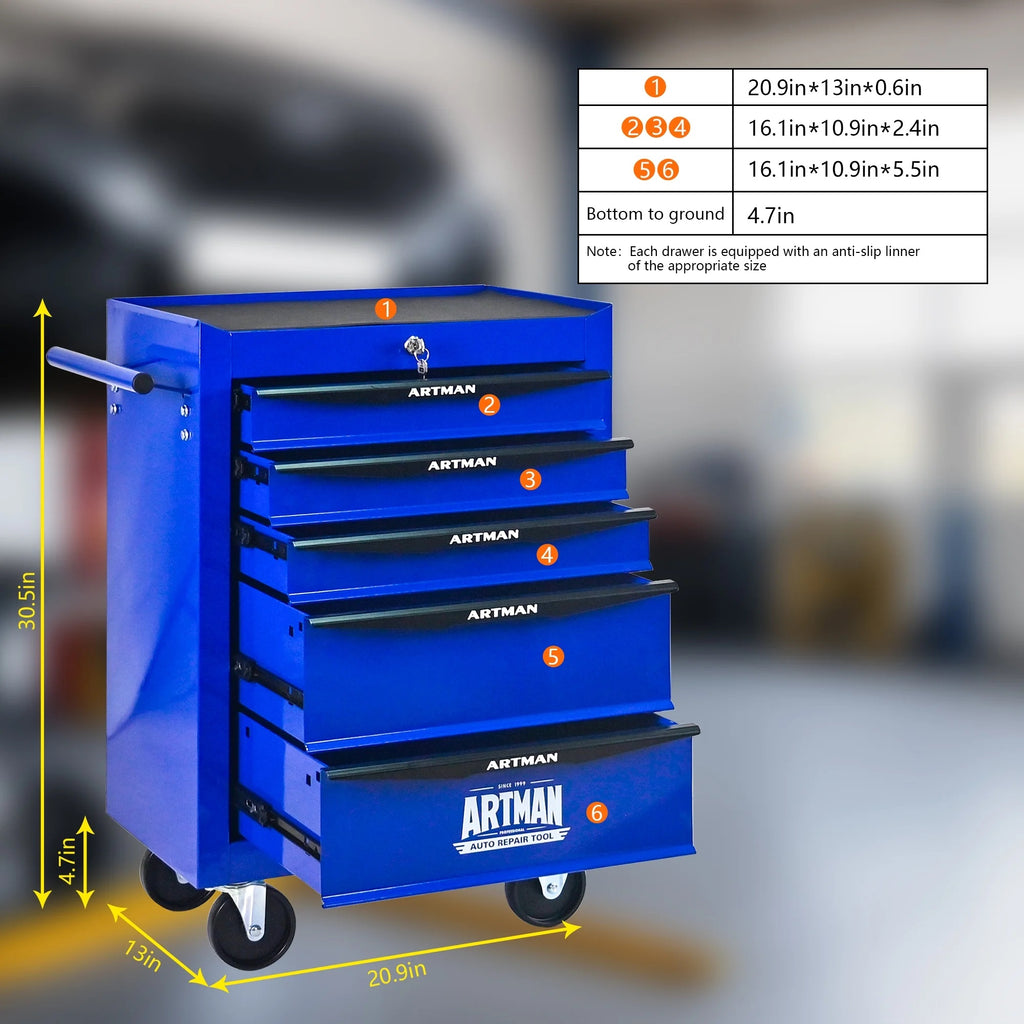 ARTMAN 20" 6-Drawer Tool Chest Cabinet with Ball Bearing Drawer Slides, Steel Tool Storage Box Organizer for Garage Workshop Repair Shop