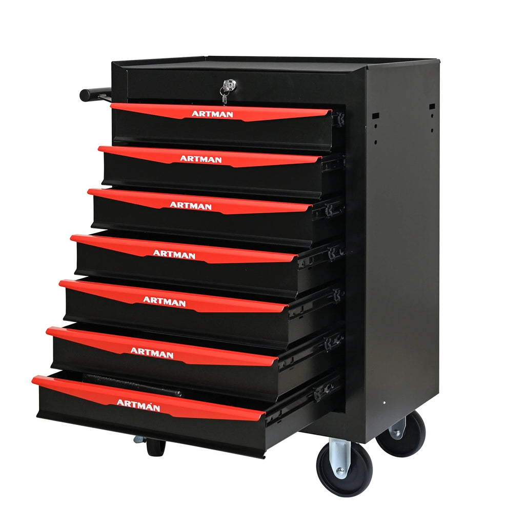 Tool Cabinets Rolling Metal Tool Chest with 7 Drawers, 20" 7-Drawer Tool Chest Cabinet with Ball Bearing Drawer Slides, Steel Tool Storage Box Organizer -BLACK&RED,Garage Tool Cabinets