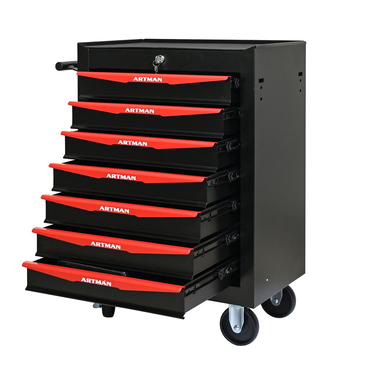 Tool Cabinets Rolling Metal Tool Chest with 7 Drawers, 20" 7-Drawer Tool Chest Cabinet with Ball Bearing Drawer Slides, Steel Tool Storage Box Organizer -BLACK&RED,Garage Tool Cabinets
