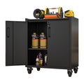 Tcbosik Rolling Storage Cabinet with Storage, Metal Tool Cabinet with Adjustable Shelf and 2 Doors, Lockable Storage Cabinet for Home Office Garage Basement, Black