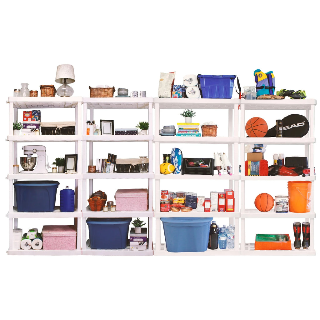 Hyper Tough Plastic Storage Shelves 5-Tier 73.8"H x 36"W x 17.75"D, 2-Pack White, 750 lbs Total Capacity