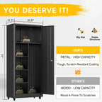 Topass Metal Storage Locker with Lockable Door, 71'' Clothing Coat , Garage Tool Cabinet with Wheels -Locker for Office, Home, School, Employee, Gym