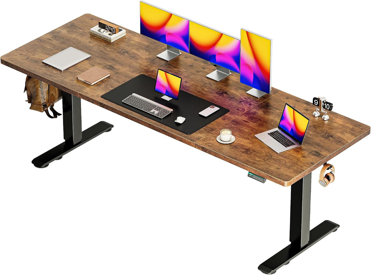 55 x 28 Large Electric Standing Desk, Height Adjustable Computer Desk, 27.6" Deep Desktop, Stand up Gaming Office Desk with 2 Hooks, 3 Preset Heights, for Home Office, Rustic Brown