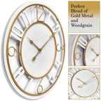 24 Inch Round Wooden Wall Clock, Modern Analog Clock with Numeral Design, Battery Operated