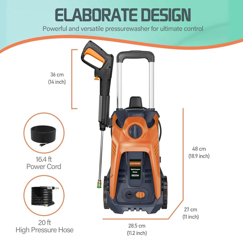 Electric Pressure Washer 4800PSI-Max 2.9GPM Pressure Washer with 25 Foot Hose, 16.4 Foot Power Cord, Soap Tank Car Wash Machine Blue Ideal Cleaning for Patio
