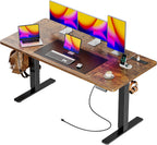 55 x 28 Large Electric Standing Desk, Height Adjustable Computer Desk, 27.6" Deep Desktop, Stand up Gaming Office Desk with 2 Hooks, 3 Preset Heights, for Home Office, Rustic Brown