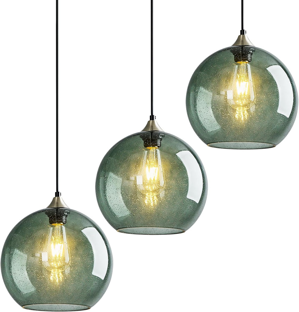 Amber Pendant Lights Kitchen Island 3 Pack, 5.9 in Seeded Glass Globe