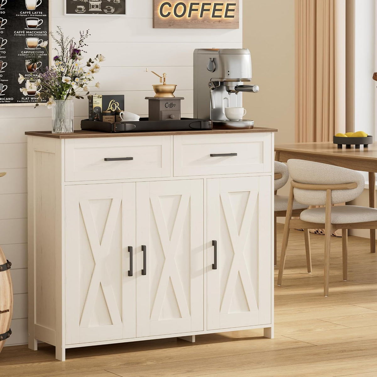 Coffee Bar Storage Cabinet with Drawers, Kitchen Buffet Cabinet