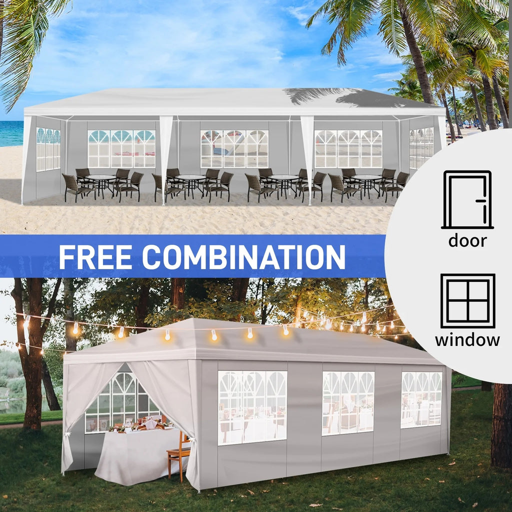10'x30' Outdoor Party Tent with 8 Removable Sidewalls, Waterproof White Canopy Wedding Gazebo for Backyard, Patio, Camping & Events