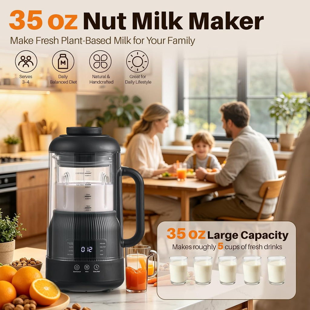 8-in-1 Nut Milk Maker with Silent Shield 12H Delay Start/Keep Warm 35oz