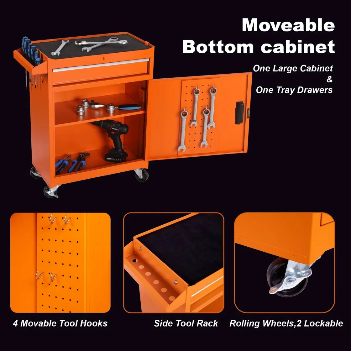 5-Drawer Rolling Tool Chest, 2 in 1 Detachable Tool Box with Lockable Wheels, Adjustable Shelf, and Liner for Garage and Workshop Storage (Yellow)