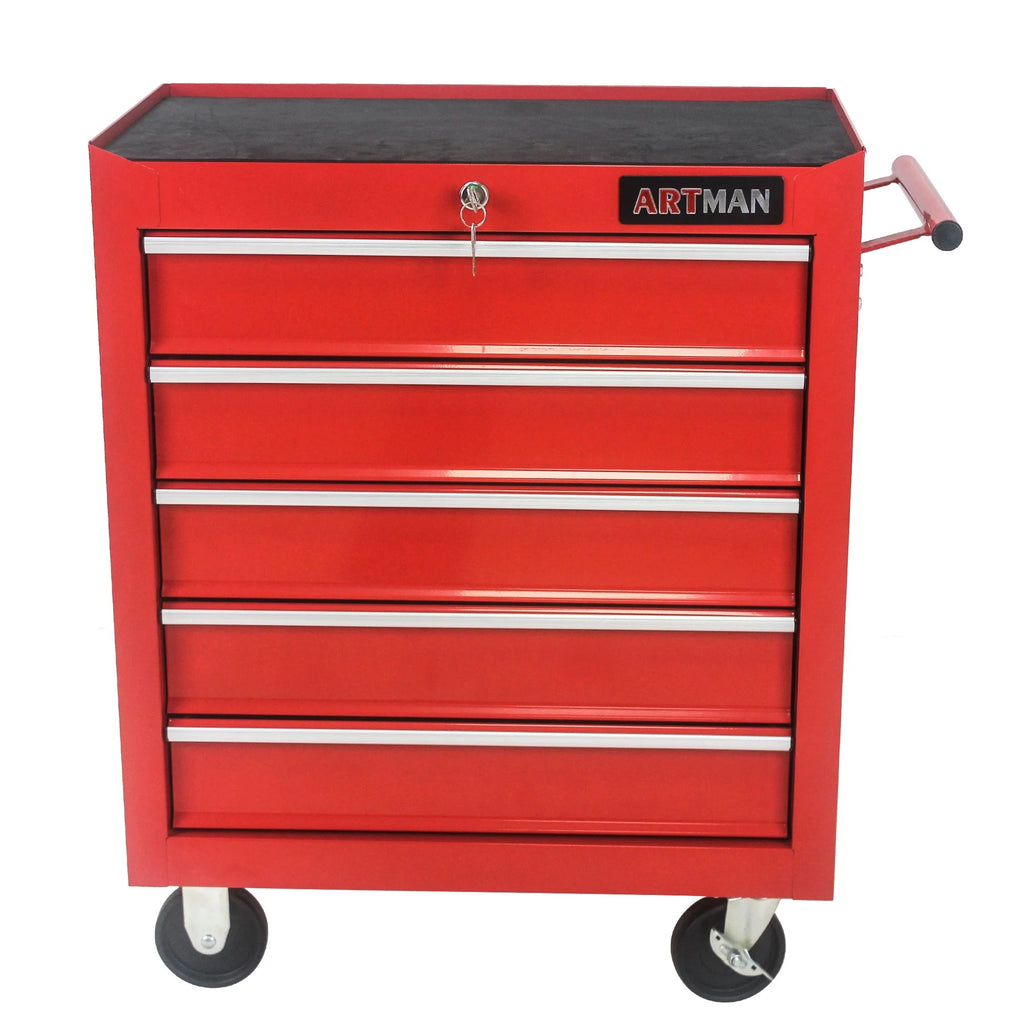 5-Drawer Rolling Tool Chest on Wheels, 24-inch Tool Storage Cabinet with Locking System for Garage Workshop Warehouse Repair Shop, Red