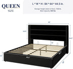 Queen Size Lift Up Storage Bed with Wingback Headboard, Upholstered Platform Bed Frame with Hidden Storage