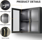 Wall Storage Cabinets - Led Upper Kitchen Laundry Wall Mounted Cabinets with Acrylic Glass 3 Doors and Shelves, 36'Wide