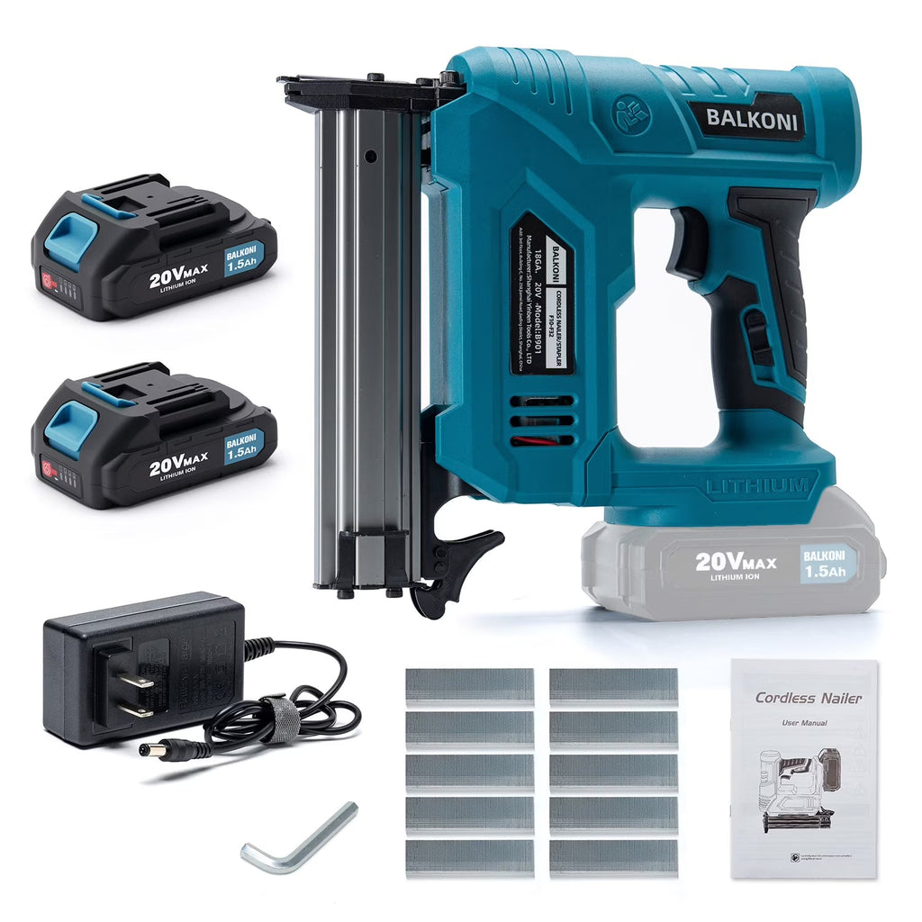 BALKONI 18 Gauge Cordless Finish Nail Gun,F10-F32 MAX, with 2*1500 mAh Battery and A Charger, 1000 Piece F30 Nails