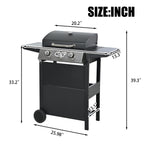 Qiushi 3-Burner Propane Gas Grill, 26,000 BTU Stainless Steel BBQ Grill with 2 Shelves & Thermometer, Outdoor Patio Grill with Electronic Ignition, Wheels & Bottle Opener -M?Durable & Even Heating