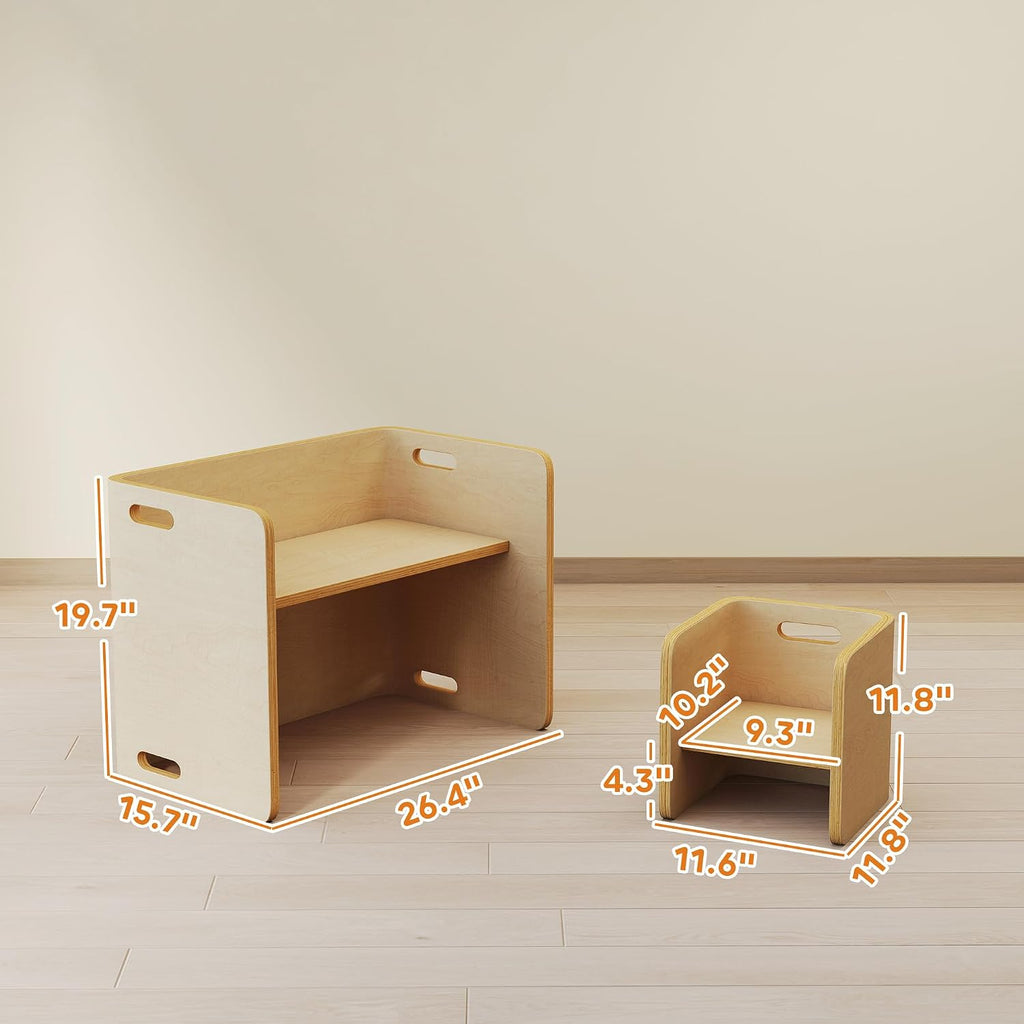 Kids Table and Chair Set, Wooden Activity Table, Ages 3-8, Natural Wood