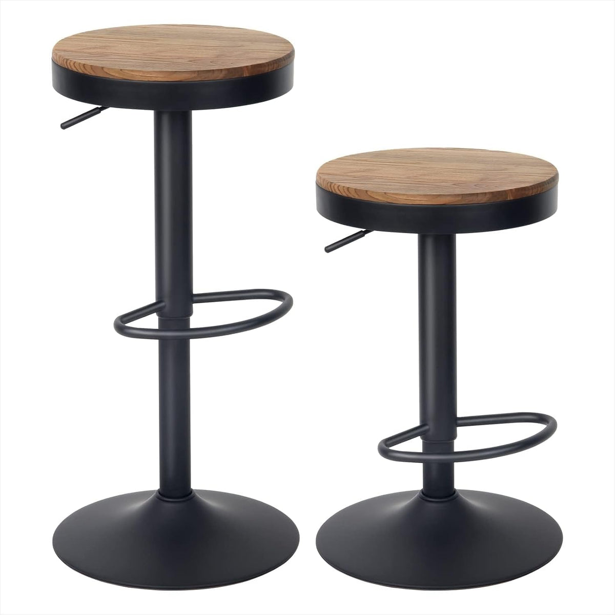 Bar Stools Set of 2 Modern Swivel Barstools, Compact Adjustable Counter Height Bar Stools, Faux Leather Upholstered Counter Stools with Hollow Back for Kitchen Island, Brown