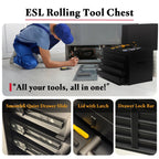 Rolling Tool Chest, 5 Drawers with Big Cabinet, Tool Trolley with 4 Universal Lockable Wheels and Lock Bar, Great Black Tool Cart for Garage Workshop, Sturdy Heavy Duty Tool Storage, Easy Assemble