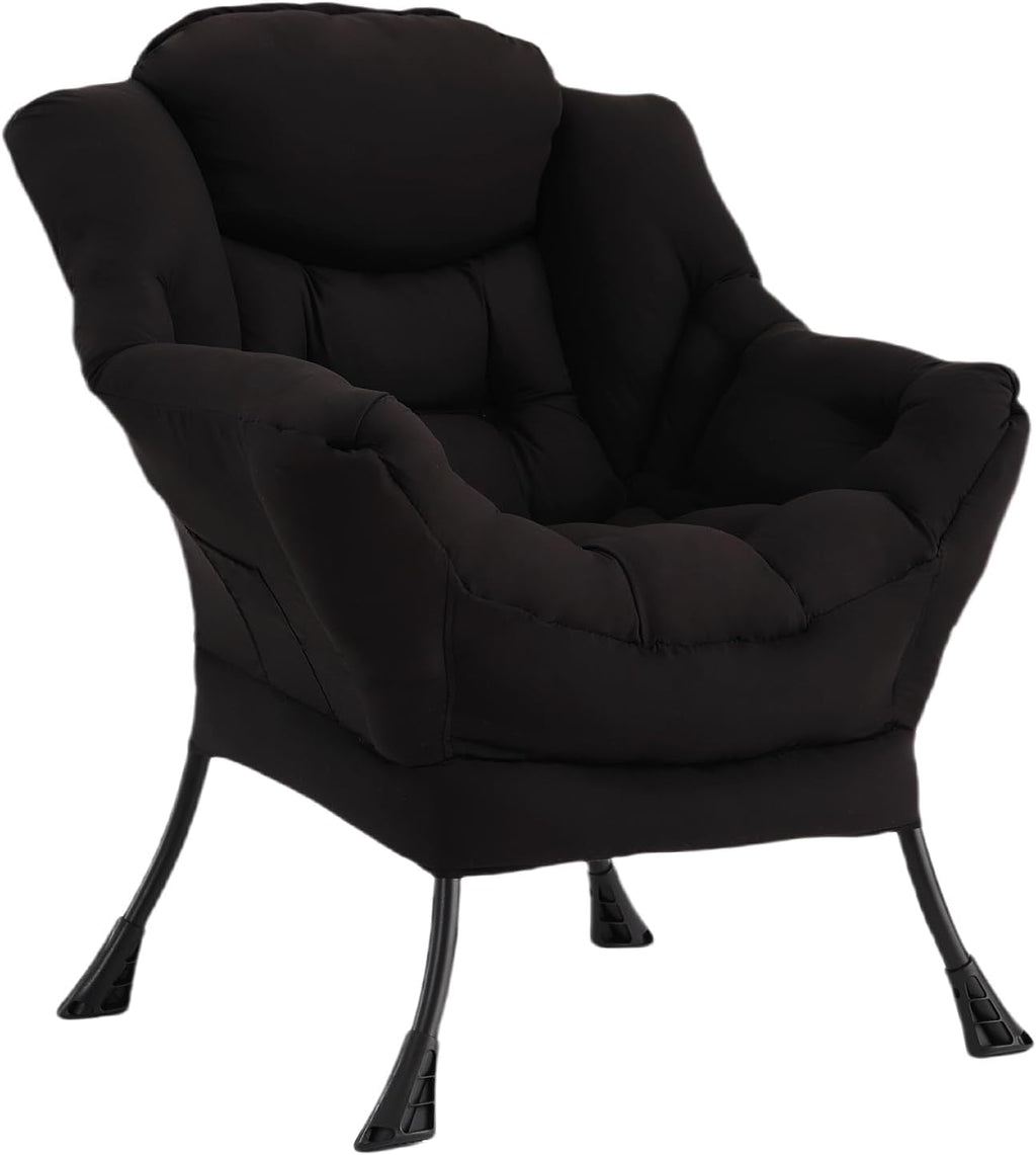 Lazy Chair with Ottoman, Reading Chair with Footrest, Dark Grey