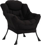 Lazy Chair with Ottoman, Reading Chair with Footrest, Dark Grey