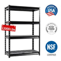 Shuntong The Atlas 12000LBS Garage Storage Shelves, 48"W Heavy Duty Metal Industrial Shelves, 4 Tier Adjustable Storage Rack for Warehouse Shop Basement,48"W x 24"D x 72"H, Black