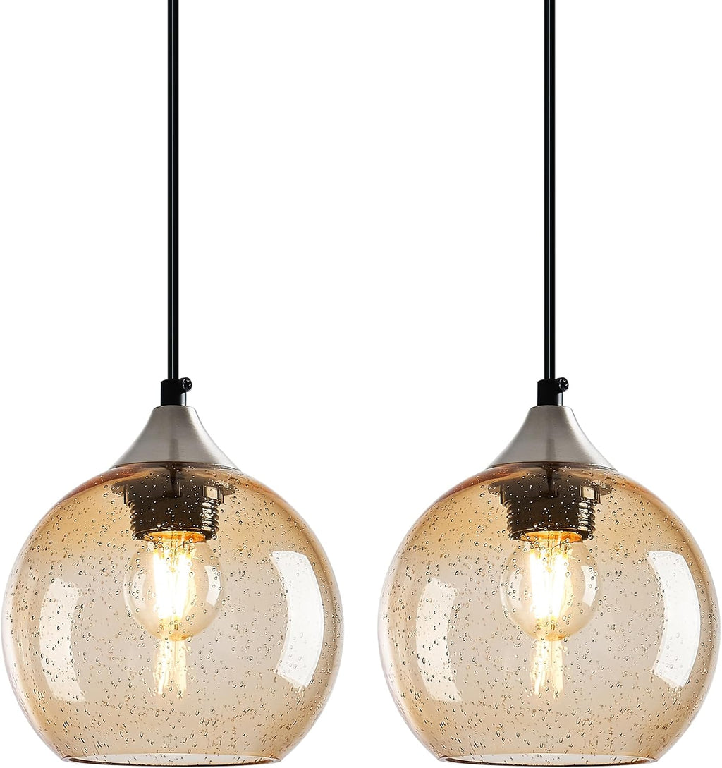 Amber Pendant Lights Kitchen Island 3 Pack, 5.9 in Seeded Glass Globe