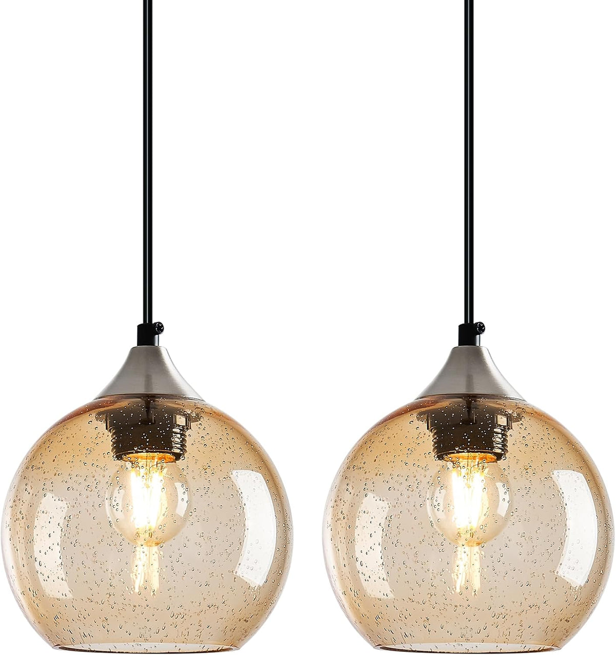 Amber Pendant Lights Kitchen Island 3 Pack, 5.9 in Seeded Glass Globe