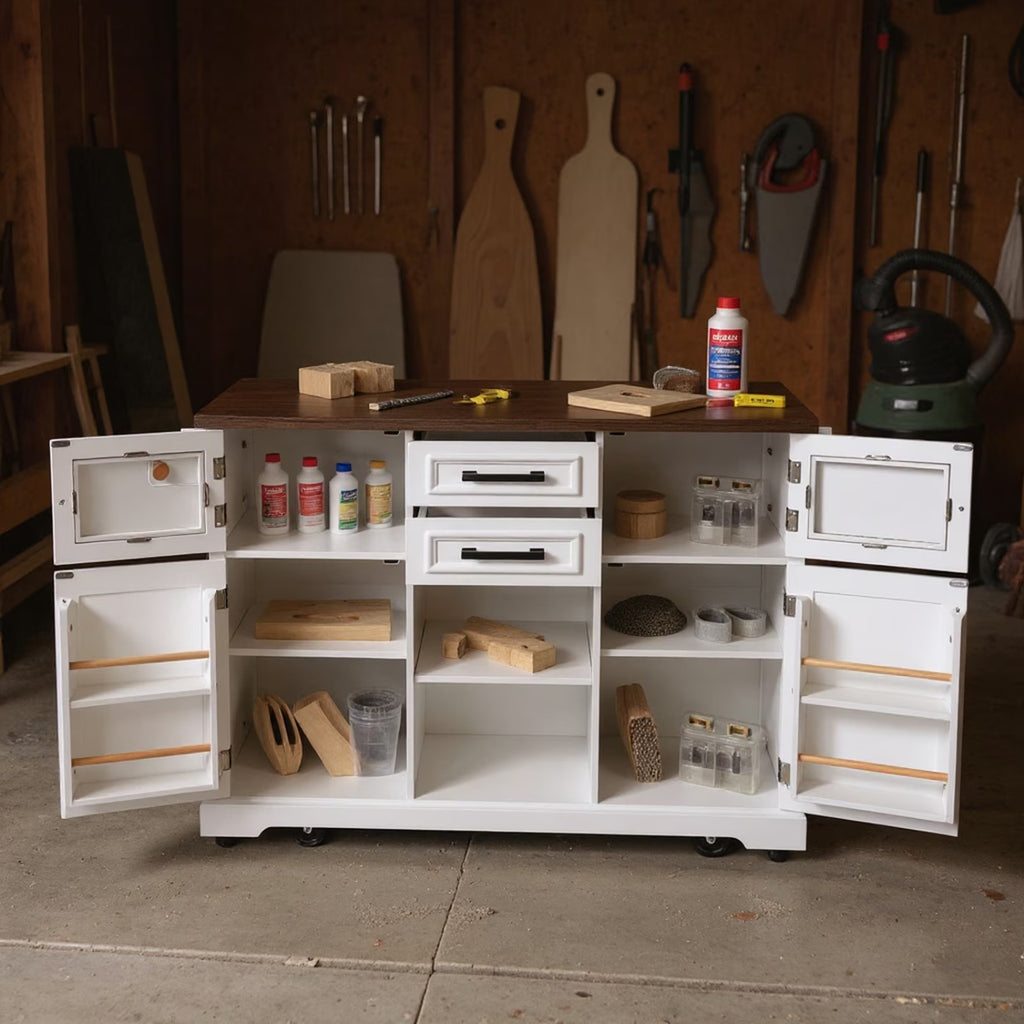 Homy Casa Rolling Garage Storage Cabinet with Drop Leaf, Charging Station for Office Gym, School
