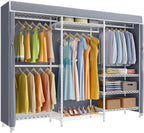 V5C Heavy Duty Covered Clothes Rack Portable Closet Rack, Black Metal Clothing Rack with Black Upgraded Polyester Cover, Adjustable Custom Freestanding Closet Wardrobe, Max Load 800LBS