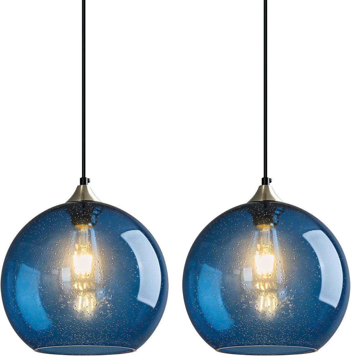 Amber Pendant Lights Kitchen Island 3 Pack, 5.9 in Seeded Glass Globe