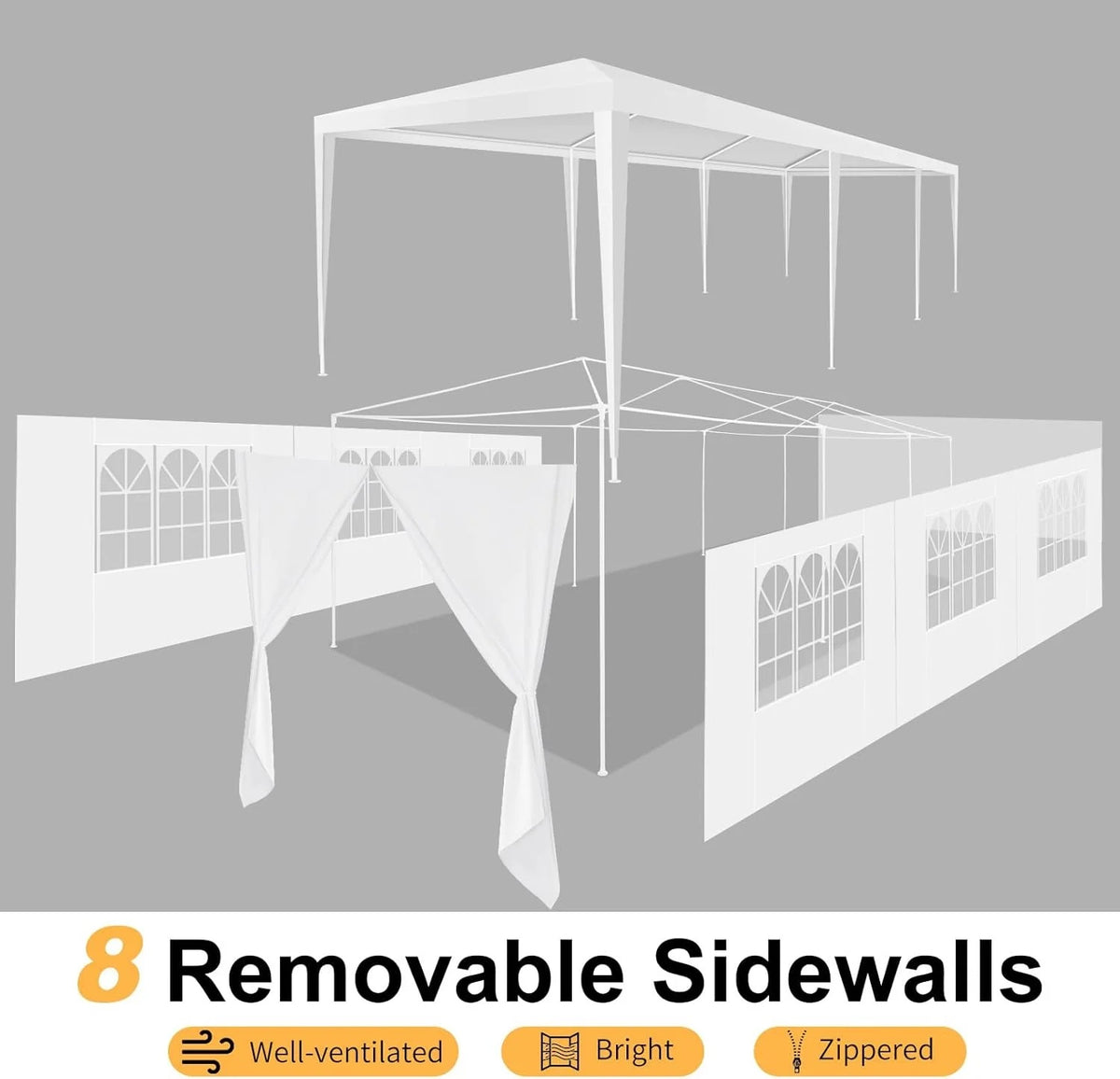 Hoteel Party Tent 10x20 Canopy Tents for Parties with 4 Removable Sidewalls, Patio Camping Gazebo, Portable Tent for Parties, Weddings, BBQ, Waterproof, White