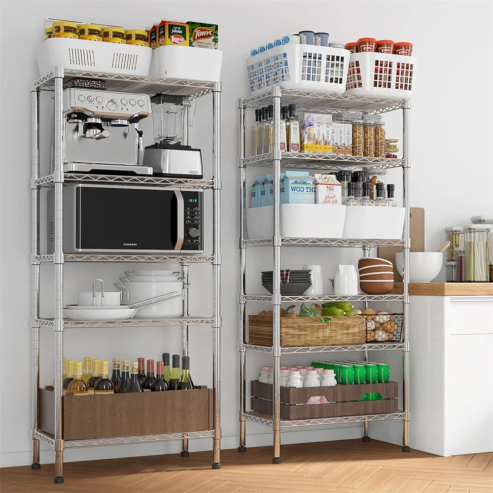 Tcbosik Heavy Duty Wire Shelving Unit, 4-Tier Adjustable DIY Metal Rack, Storage Organizer for Kitchen, Pantry, Garage, Silver