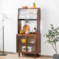 Bamboo Sideboard Buffet Cabinet, Rattan Kitchen Storage Cabinet, Boho Coffee Bar Tables for Kitchen Living Room Hallway Office, Walnut