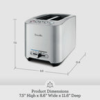 Die-Cast Smart Toaster, 2-Slice, Brushed Stainless Steel