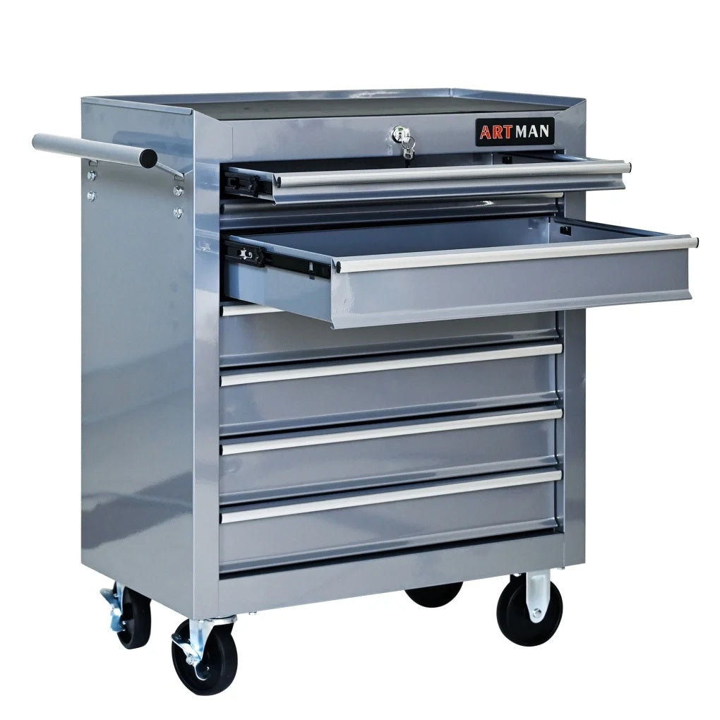 7-Drawer Metal Rolling Tool Chest with Wheels, Tool Storage Cabinet with Locking System, Toolbox with Wheels for Garage, Warehouse, Workshop, Repair Shop, Red