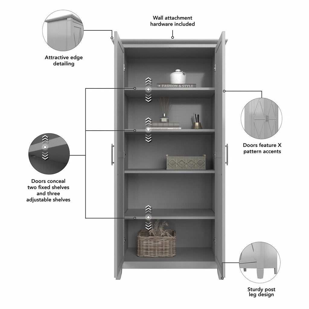 Key West Tall Storage Cabinet with Doors in Bing Cherry - Engineered Wood