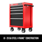26-Inch W x 36.5-Inch H 5-Drawer Steel Rolling Cabinet, Red