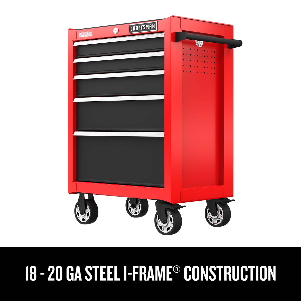 26-Inch W x 36.5-Inch H 5-Drawer Steel Rolling Cabinet, Red