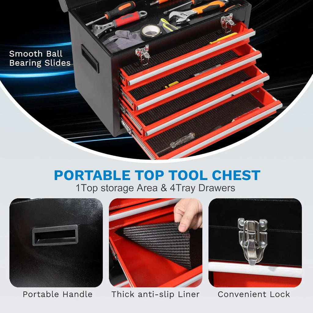 Rolling Tool Box, 5 Drawer Tool Chest with Wheels, Tool Box Organizer with Detachable Top, Lockable Drawers & Sliding Storage for Garage & Workshop