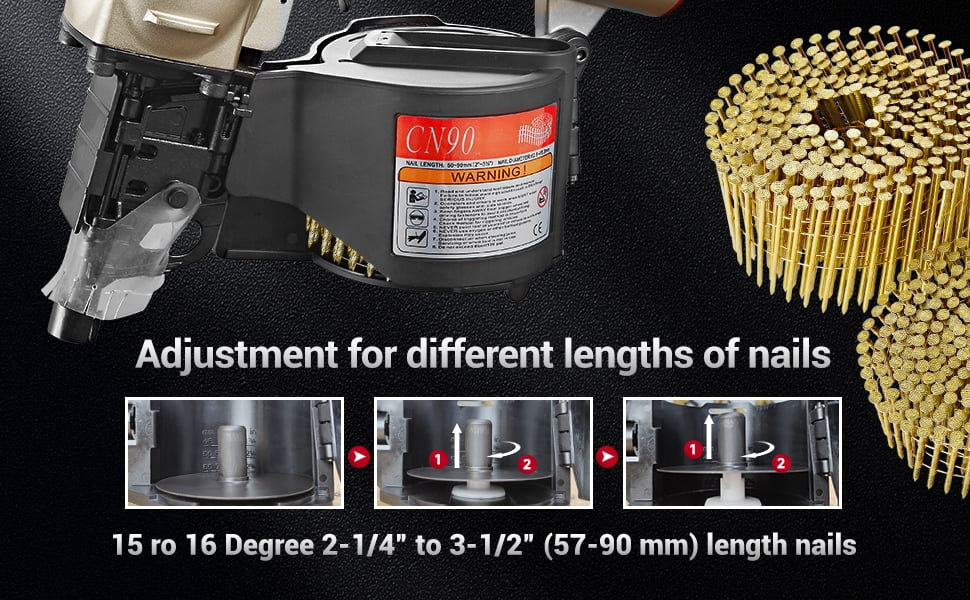 MEITE CN90  Industrial Coil Siding Nailer 15 Degree 2-1/4" to 3-1/2" Pneumatic Coil Nail Gun with Aluminum Housing