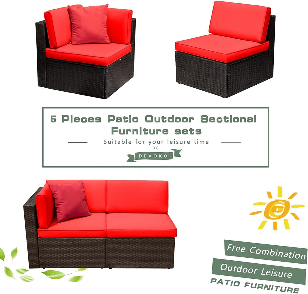 5-Piece All-Weather Patio Furniture Set with Cushions, Outdoor Wicker Conversation Sofa Set for Garden, Deck & Backyard