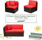 5-Piece All-Weather Patio Furniture Set with Cushions, Outdoor Wicker Conversation Sofa Set for Garden, Deck & Backyard