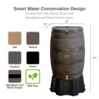 50 Gallon Rain Barrel with Brass Spigot, Large Outdoor Rainwater Collection and Storage Container for Garden