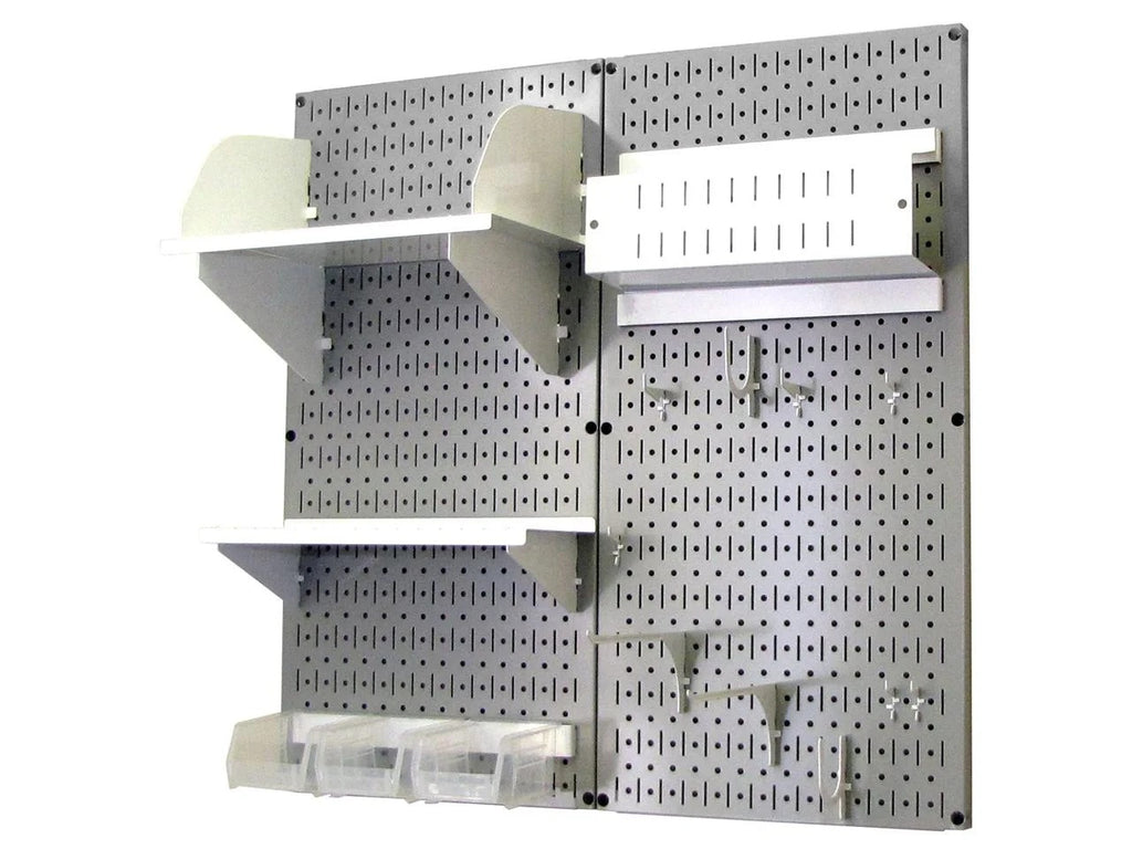 Wall Control Pegboard Hobby Craft Pegboard Organizer Storage Kit with Gray Pegboard and White Accessories